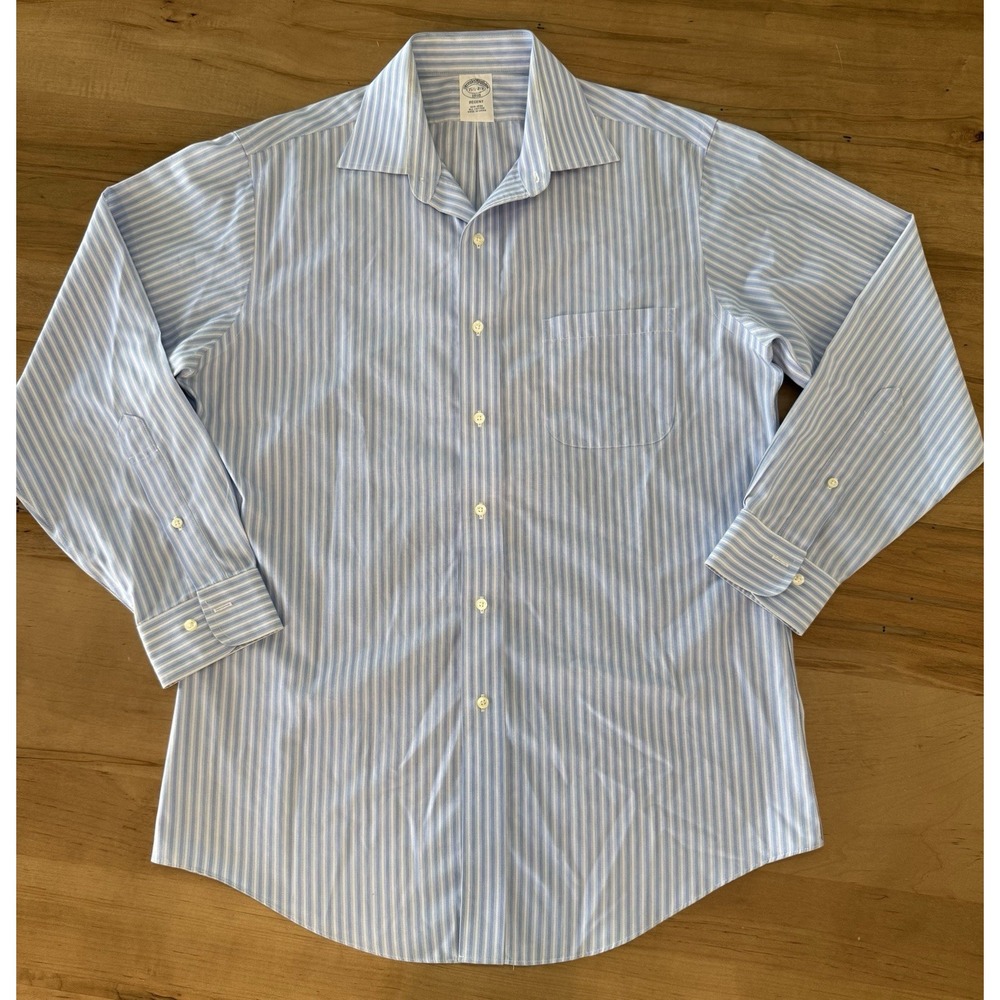 Brooks Brothers 1818 Non Iron Mens Dress Button Up Shirt 15 1/2 - 2/3 Blue White